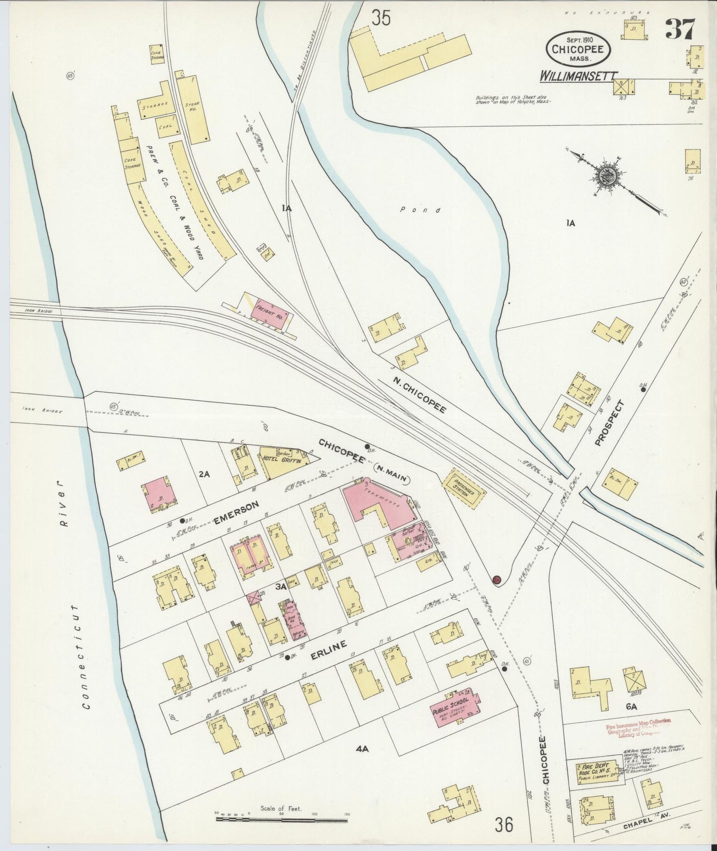 Sanborn Fire Insurance Map from Chicopee, Hampden County, Massachusetts (1910), Sheet #0037 - Complete Map Set gallery image, historic Sanborn map, vintage wall art, Massachusetts Massachusetts