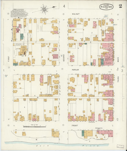 Sanborn Fire Insurance Map from Rising Sun, Ohio County, Indiana (1906), Sheet #0002 - Complete Map Set gallery image, historic Sanborn map, vintage wall art, Indiana Indiana