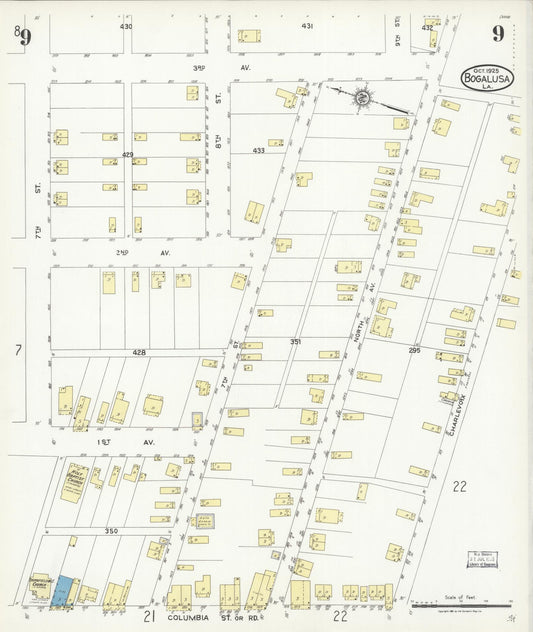 Sanborn Fire Insurance Map from Bogalusa, Washington Parish, Louisiana (1925), Sheet #0009 - Historic Sanborn Fire Insurance Map Print, vintage old map wall art, antique decor, genealogy gift, Louisiana Louisiana map