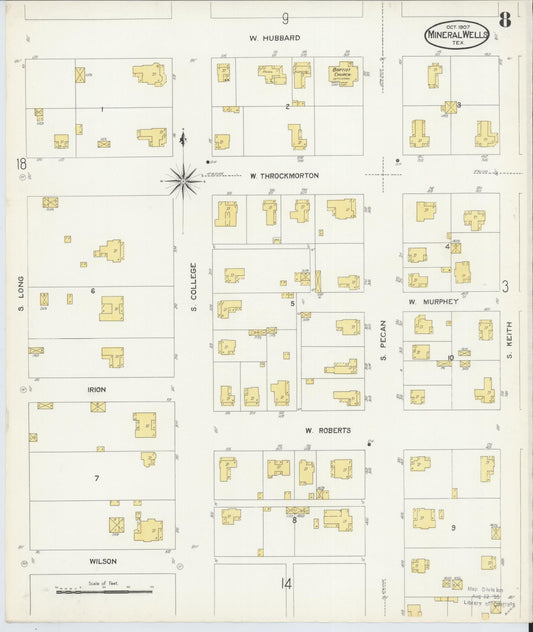 Sanborn Fire Insurance Map from Mineral Wells, Palo Pinto County, Texas (1907), Sheet #0008 - Historic Sanborn Fire Insurance Map Print, vintage old map wall art, antique decor, genealogy gift, Texas Texas map