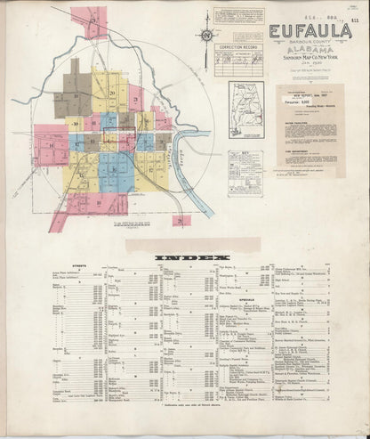 Sanborn Fire Insurance Map from Eufaula, Barbour County, Alabama (1950), Sheet #0001 - Complete Map Set gallery image, historic Sanborn map, vintage wall art, Alabama Alabama