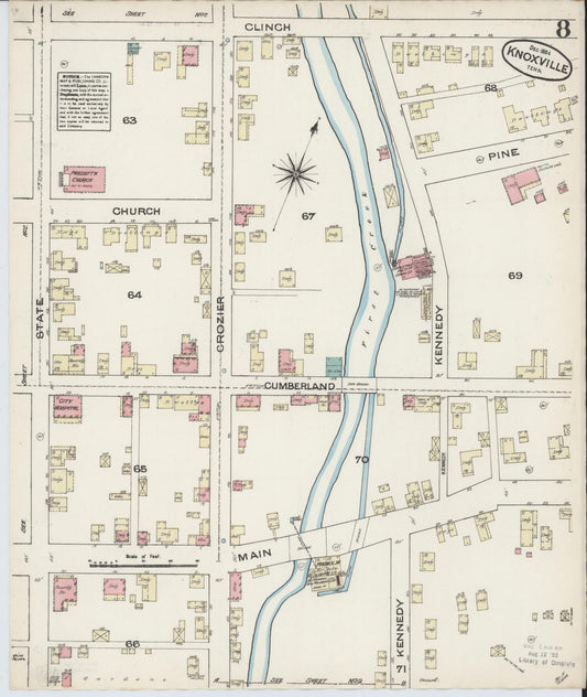Sanborn Fire Insurance Map from Knoxville, Knox County, Tennessee (1884), Sheet #0008 - Historic Sanborn Fire Insurance Map Print, vintage old map wall art, antique decor, genealogy gift, Tennessee Tennessee map