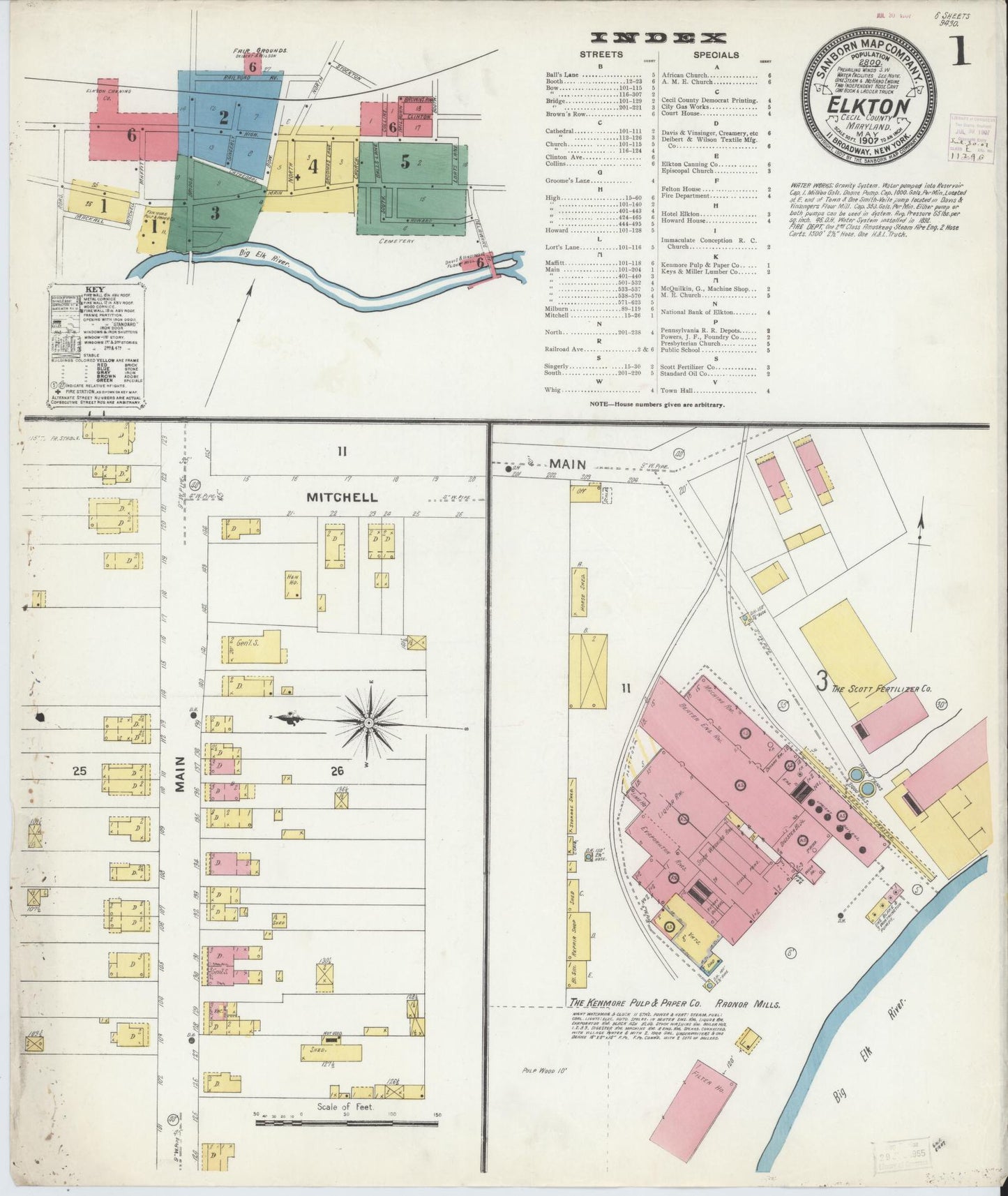 Sanborn Fire Insurance Map from Elkton, Cecil County, Maryland (1907), Sheet #0001 - Complete Map Set gallery image, historic Sanborn map, vintage wall art, Maryland Maryland
