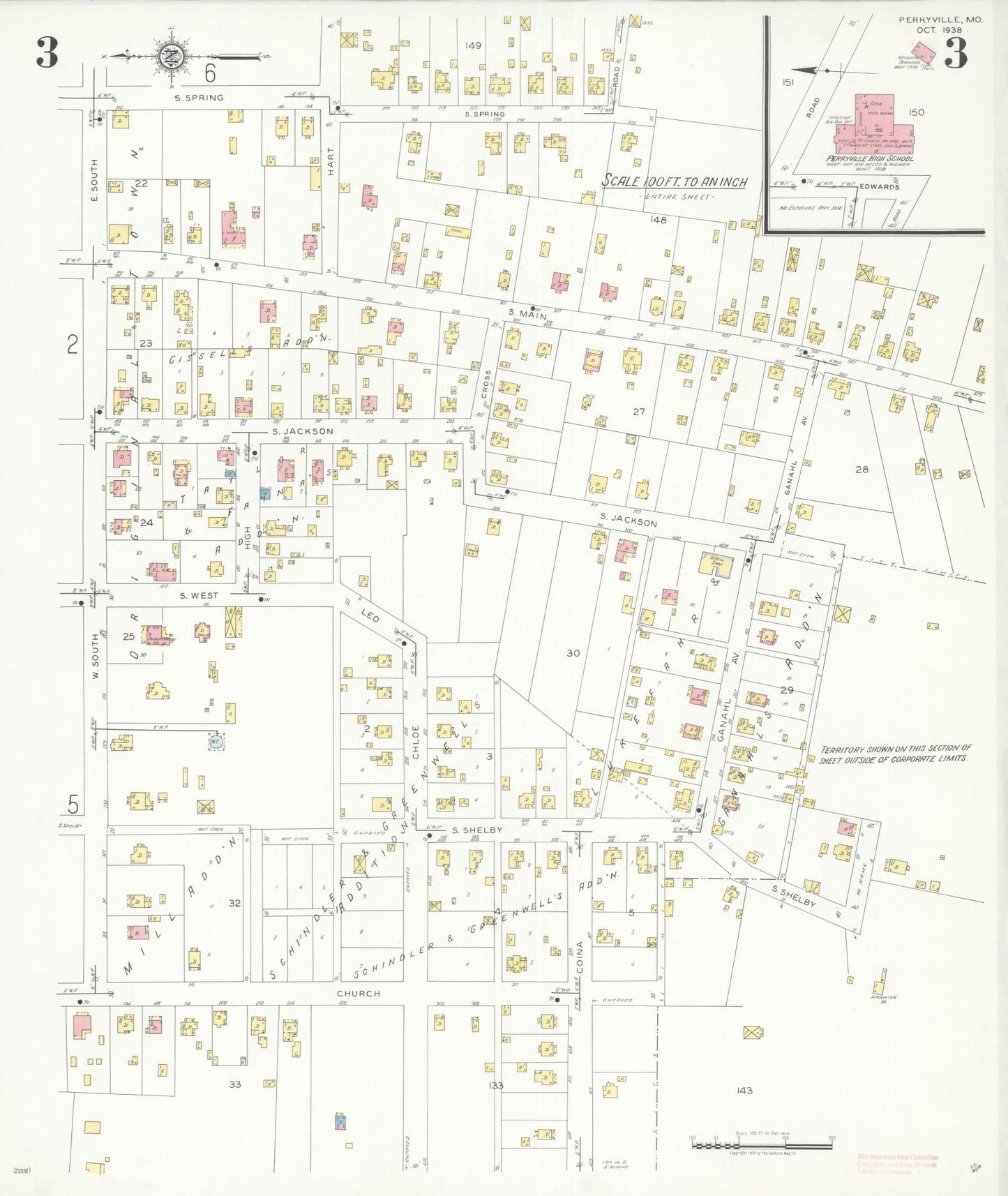 Sanborn Fire Insurance Map from Perryville, Perry County, Missouri (1938), Sheet #0003 - Complete Map Set gallery image, historic Sanborn map, vintage wall art, Missouri Missouri