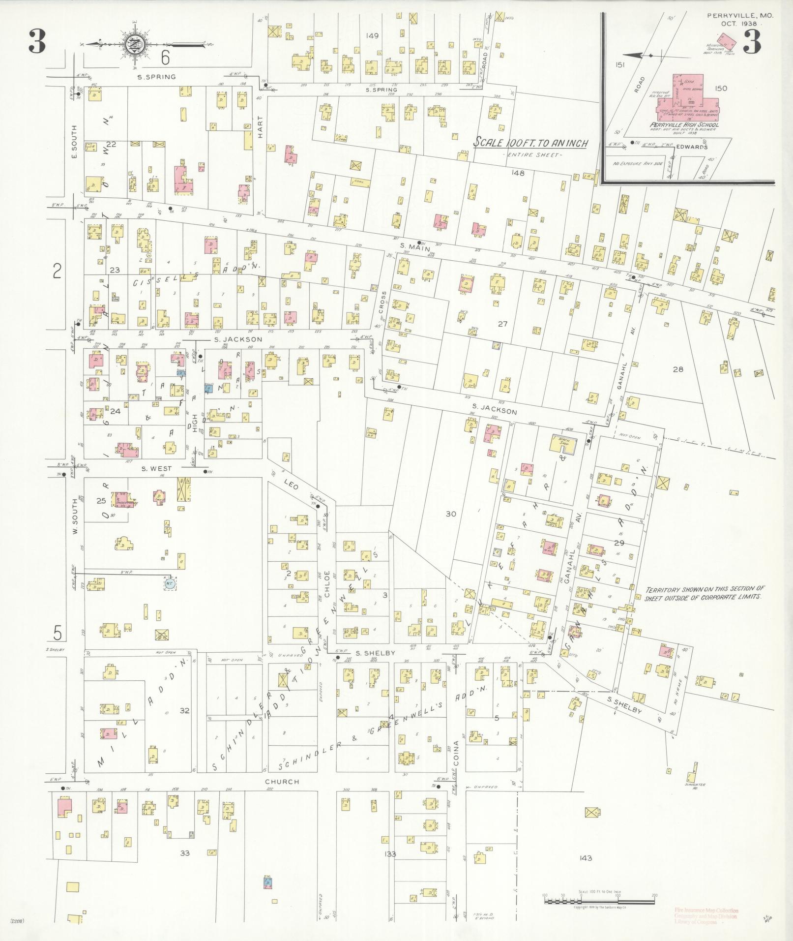 Sanborn Fire Insurance Map from Perryville, Perry County, Missouri (1938), Sheet #0003 - Complete Map Set gallery image, historic Sanborn map, vintage wall art, Missouri Missouri