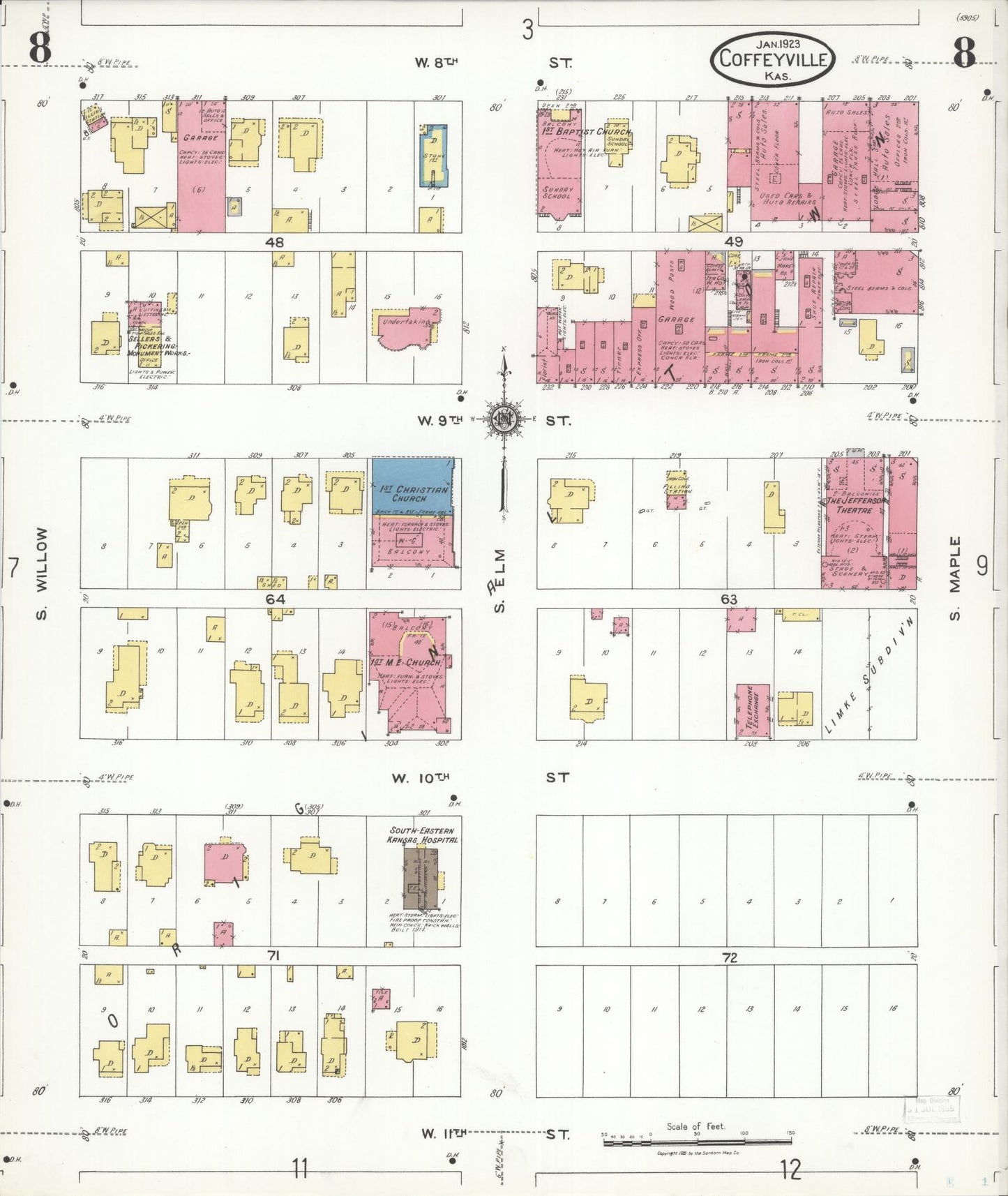 Sanborn Fire Insurance Map from Coffeyville, Montgomery County, Kansas (1923), Sheet #0008 - Complete Map Set gallery image, historic Sanborn map, vintage wall art, Kansas Kansas