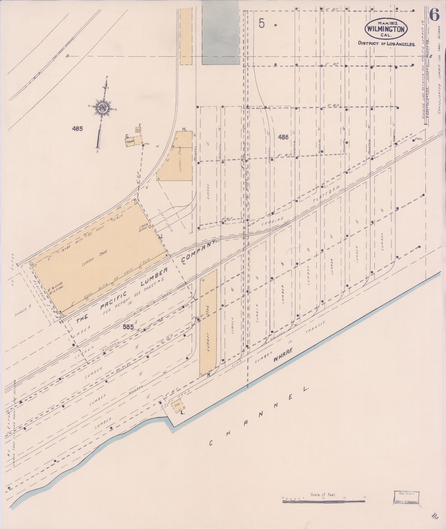 Sanborn Fire Insurance Map from Wilmington, Los Angeles County, California (1913), Sheet #0006 - Complete Map Set gallery image, historic Sanborn map, vintage wall art, California California