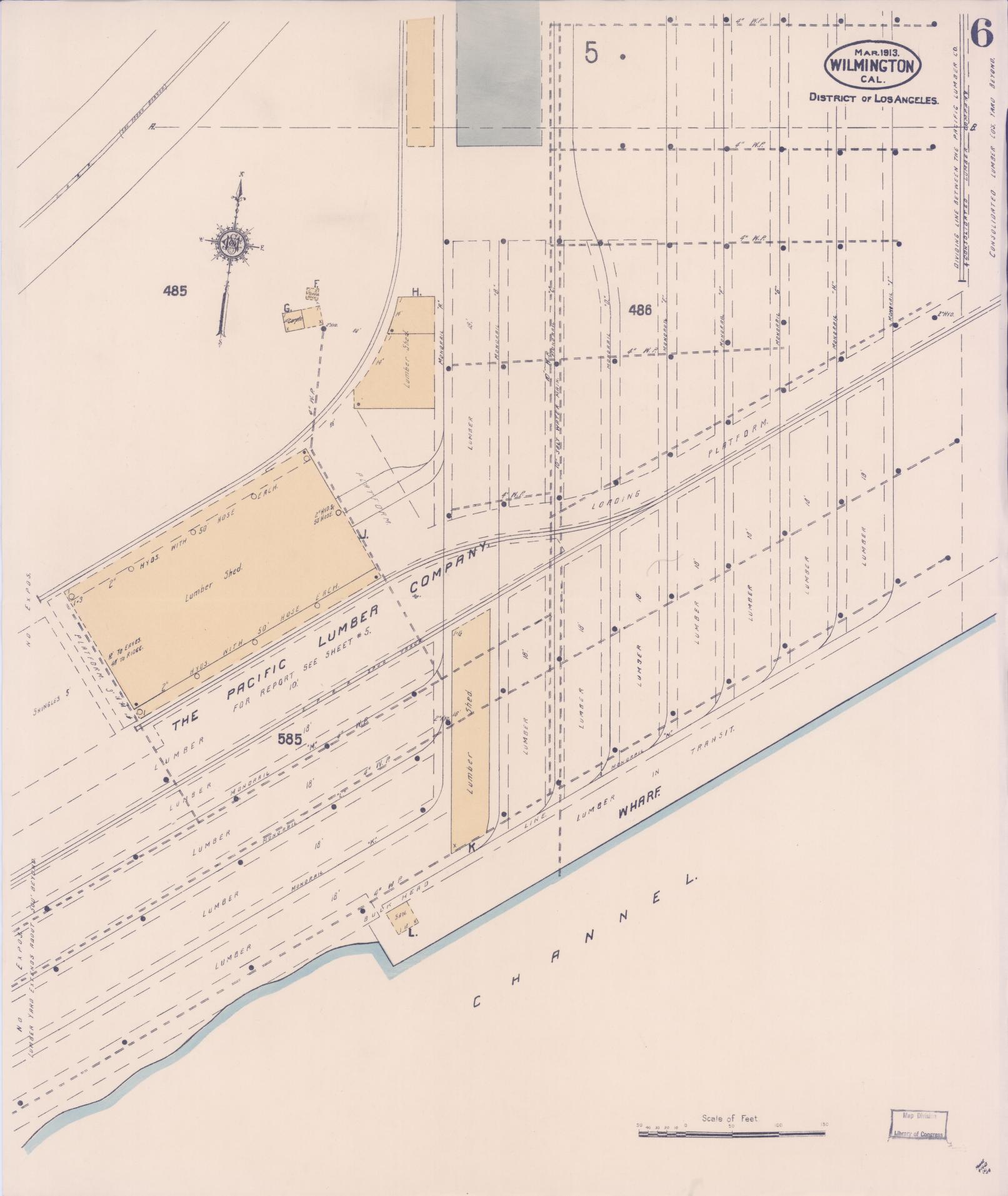 Sanborn Fire Insurance Map from Wilmington, Los Angeles County, California (1913), Sheet #0006 - Complete Map Set gallery image, historic Sanborn map, vintage wall art, California California