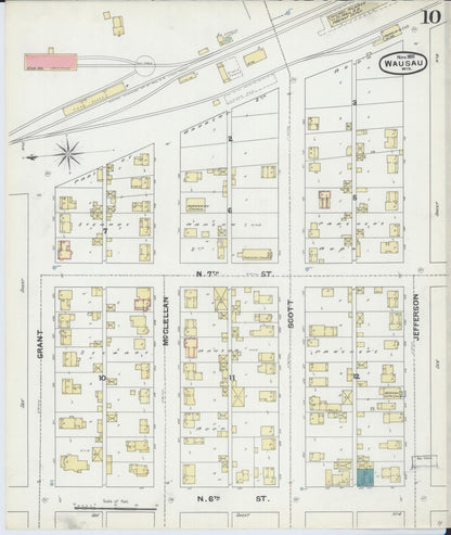 Sanborn Fire Insurance Map from Wausau, Marathon County, Wisconsin (1891), Sheet #0010 - Complete Map Set gallery image, historic Sanborn map, vintage wall art, Wisconsin Wisconsin