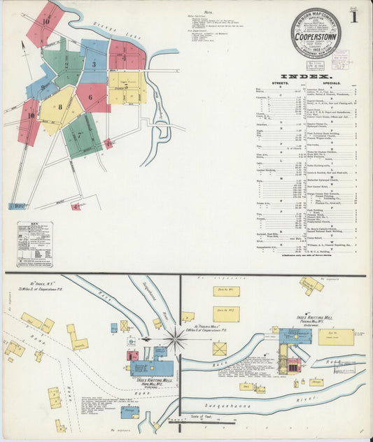 Sanborn Fire Insurance Map from Cooperstown, Otsego County, New York (1903), Sheet #0001 - Complete Map Set gallery image, historic Sanborn map, vintage wall art, New York New York
