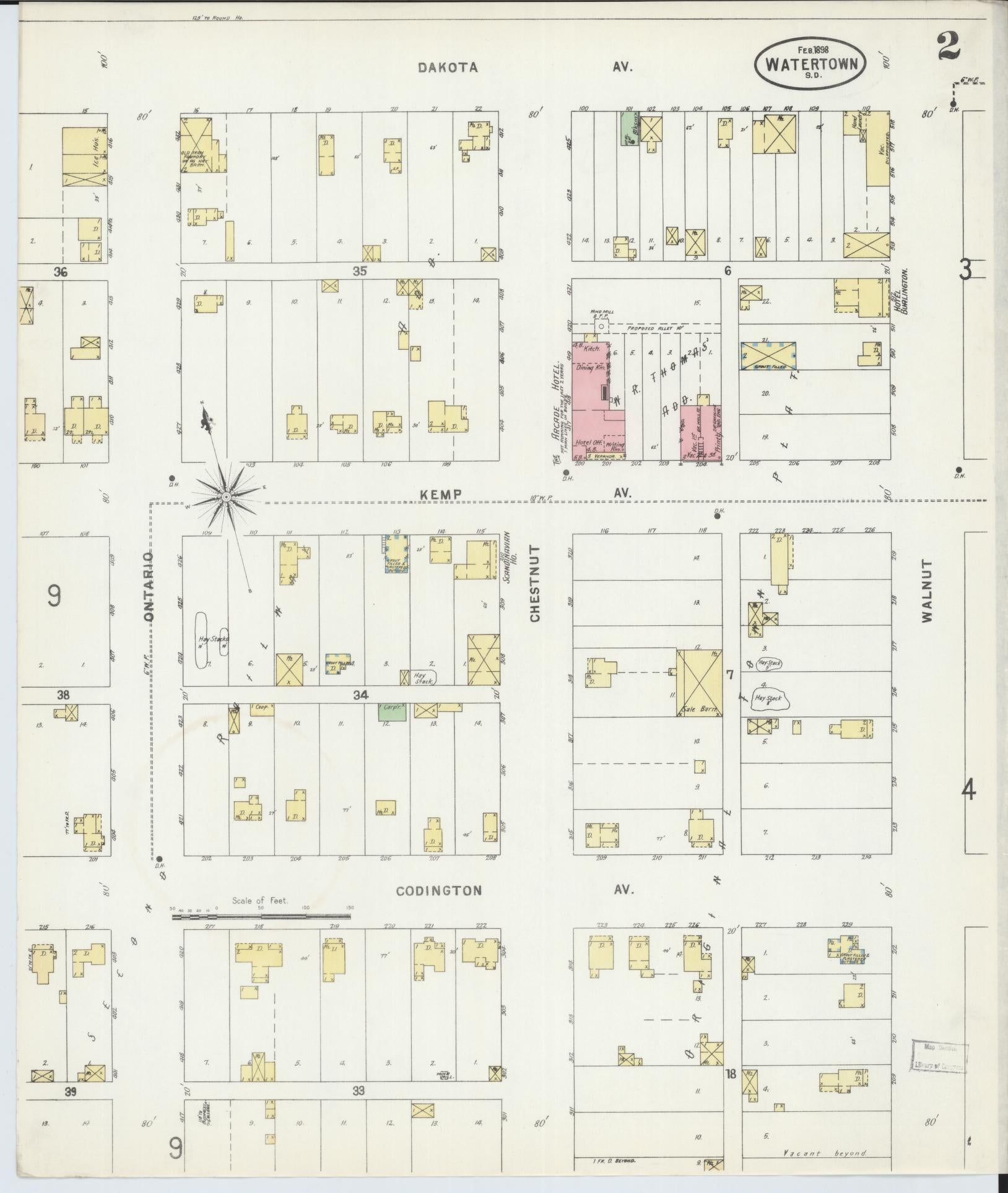 Sanborn Fire Insurance Map from Watertown, Codington County, South Dakota (1898), Sheet #0002 - Historic Sanborn Fire Insurance Map Print, vintage old map wall art, antique decor, genealogy gift, South Dakota South Dakota map