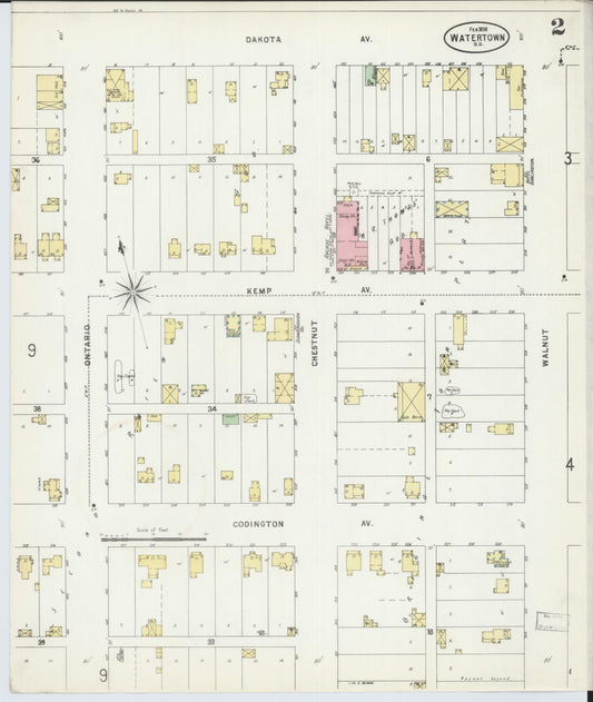 Sanborn Fire Insurance Map from Watertown, Codington County, South Dakota (1898), Sheet #0002 - Historic Sanborn Fire Insurance Map Print, vintage old map wall art, antique decor, genealogy gift, South Dakota South Dakota map
