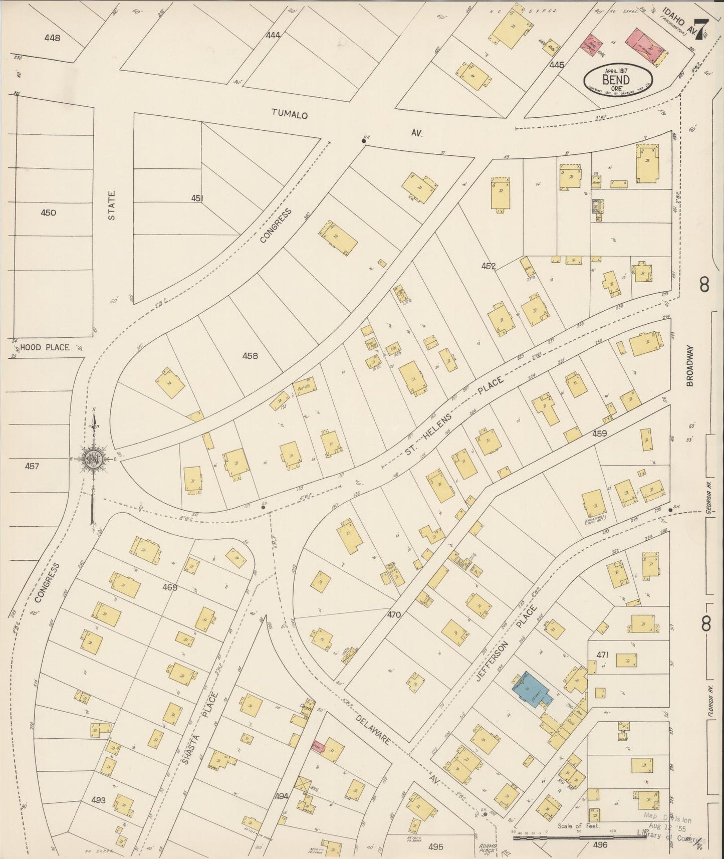 Sanborn Fire Insurance Map from Bend, Deschutes County, Oregon (1917), Sheet #0007 - Complete Map Set gallery image, historic Sanborn map, vintage wall art, Oregon Oregon