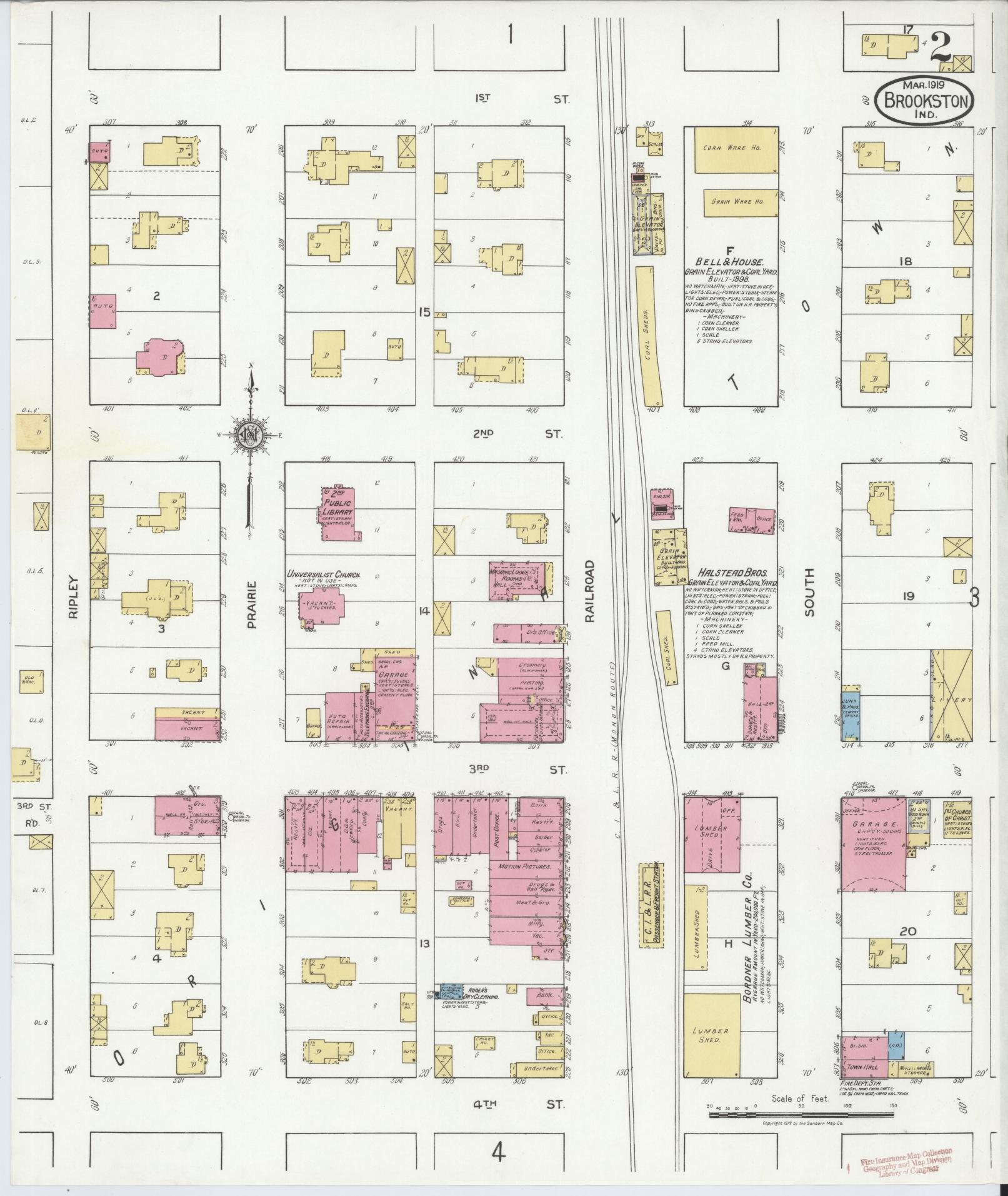 Sanborn Fire Insurance Map from Brookston, White County, Indiana (1919), Sheet #0002 - Historic Sanborn Fire Insurance Map Print, vintage old map wall art, antique decor, genealogy gift, Indiana Indiana map