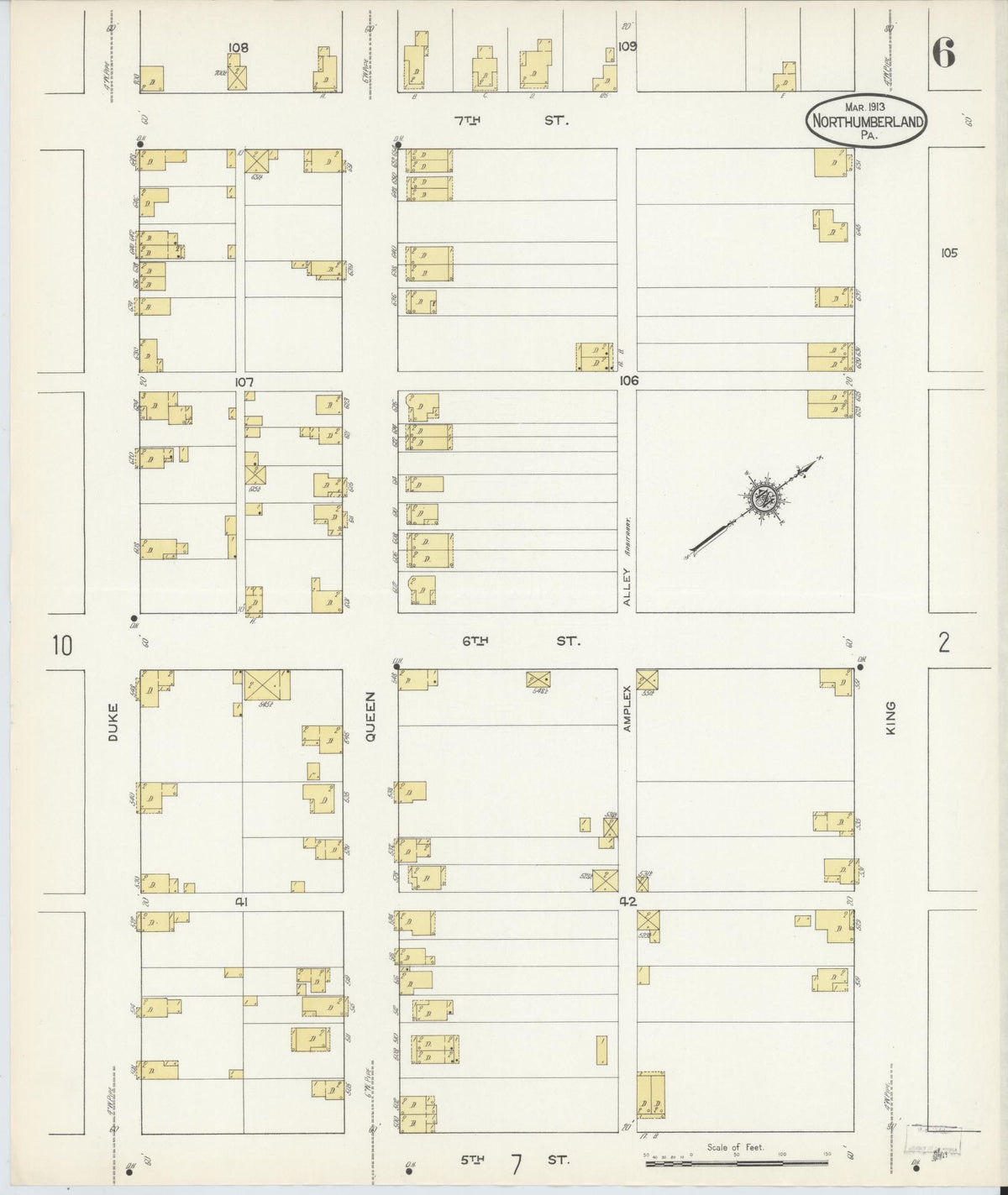 Sanborn Fire Insurance Map from Northumberland, Northumberland County, Pennsylvania (1913), Sheet #0006 - Historic Sanborn Fire Insurance Map Print, vintage old map wall art, antique decor, genealogy gift, Pennsylvania Pennsylvania map