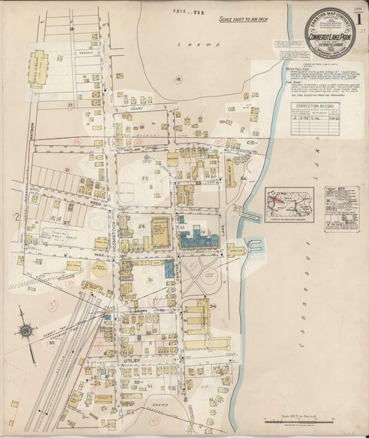 Sanborn Fire Insurance Map from Conneaut Lake Park, Crawford County, Pennsylvania (1942), Sheet #0001 - Historic Sanborn Fire Insurance Map Print, vintage old map wall art, antique decor, genealogy gift, Pennsylvania Pennsylvania map