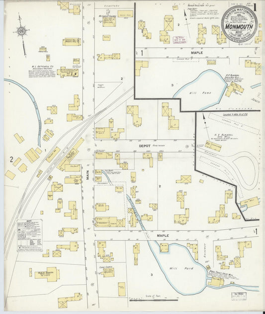 Sanborn Fire Insurance Map from Monmouth, Kennebec County, Maine (1911), Sheet #0001 - Complete Map Set gallery image, historic Sanborn map, vintage wall art, Maine Maine