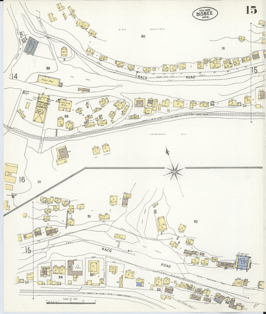 Sanborn Fire Insurance Map from Bisbee, Cochise County, Arizona (1908), Sheet #0015 - Historic Sanborn Fire Insurance Map Print, vintage old map wall art, antique decor, genealogy gift, Arizona Arizona map