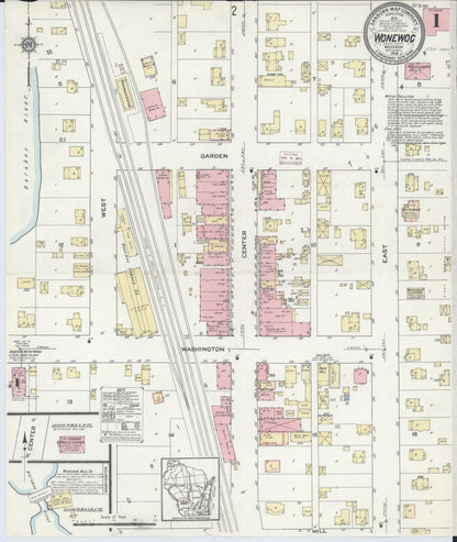 Sanborn Fire Insurance Map from Wonewoc, Juneau County, Wisconsin (1914), Sheet #0001 - Historic Sanborn Fire Insurance Map Print, vintage old map wall art, antique decor, genealogy gift, Wisconsin Wisconsin map