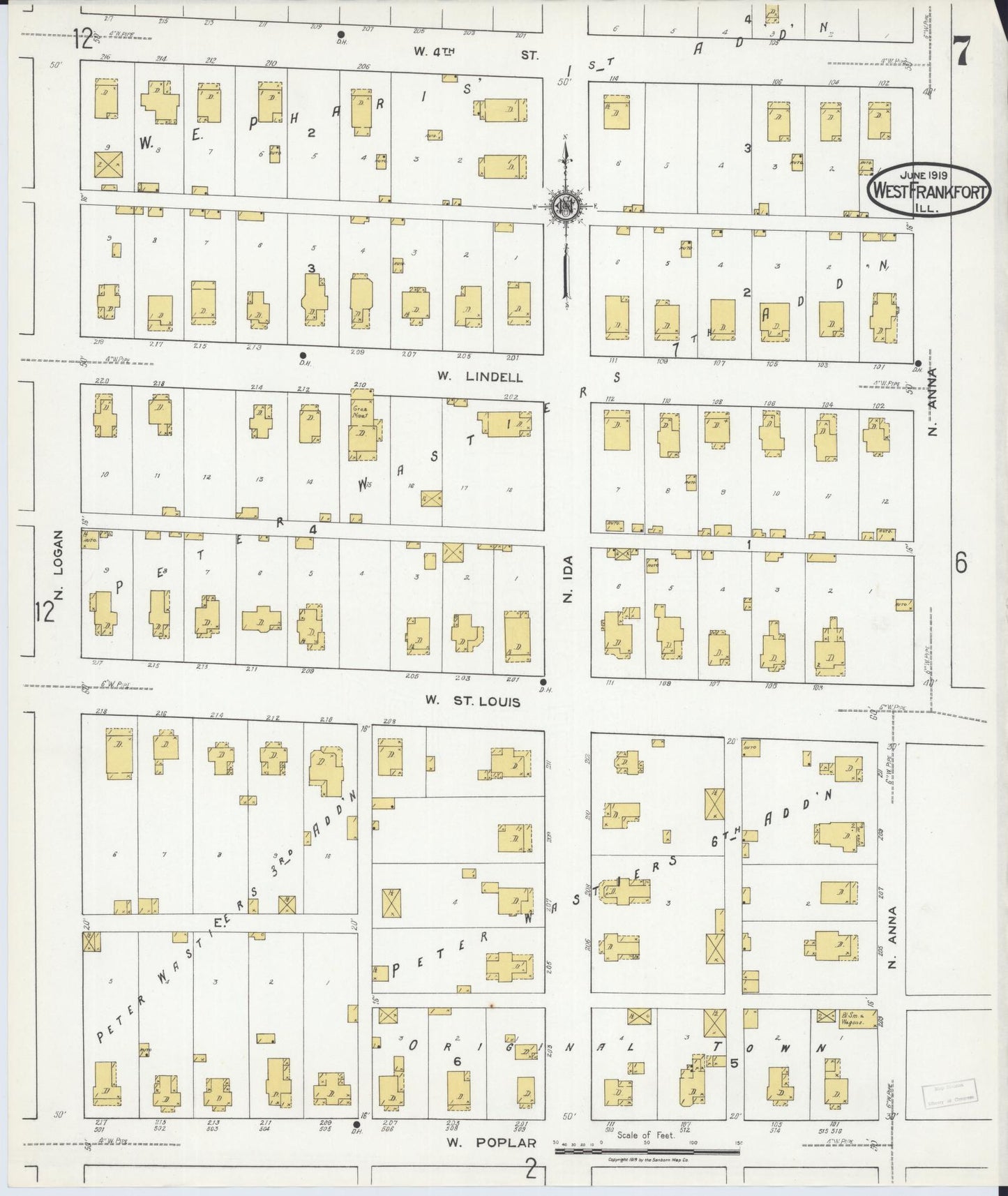 Sanborn Fire Insurance Map from West Frankfort, Franklin County, Illinois (1919), Sheet #0007 - Historic Sanborn Fire Insurance Map Print, vintage old map wall art, antique decor, genealogy gift, Illinois Illinois map