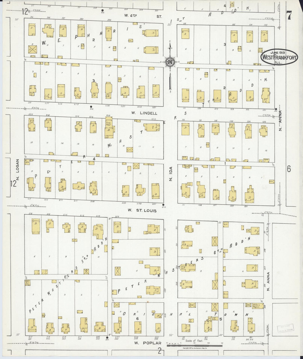 Sanborn Fire Insurance Map from West Frankfort, Franklin County, Illinois (1919), Sheet #0007 - Historic Sanborn Fire Insurance Map Print, vintage old map wall art, antique decor, genealogy gift, Illinois Illinois map