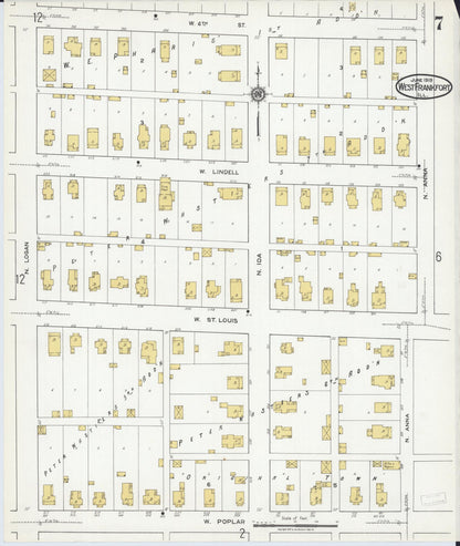 Sanborn Fire Insurance Map from West Frankfort, Franklin County, Illinois (1919), Sheet #0007 - Historic Sanborn Fire Insurance Map Print, vintage old map wall art, antique decor, genealogy gift, Illinois Illinois map