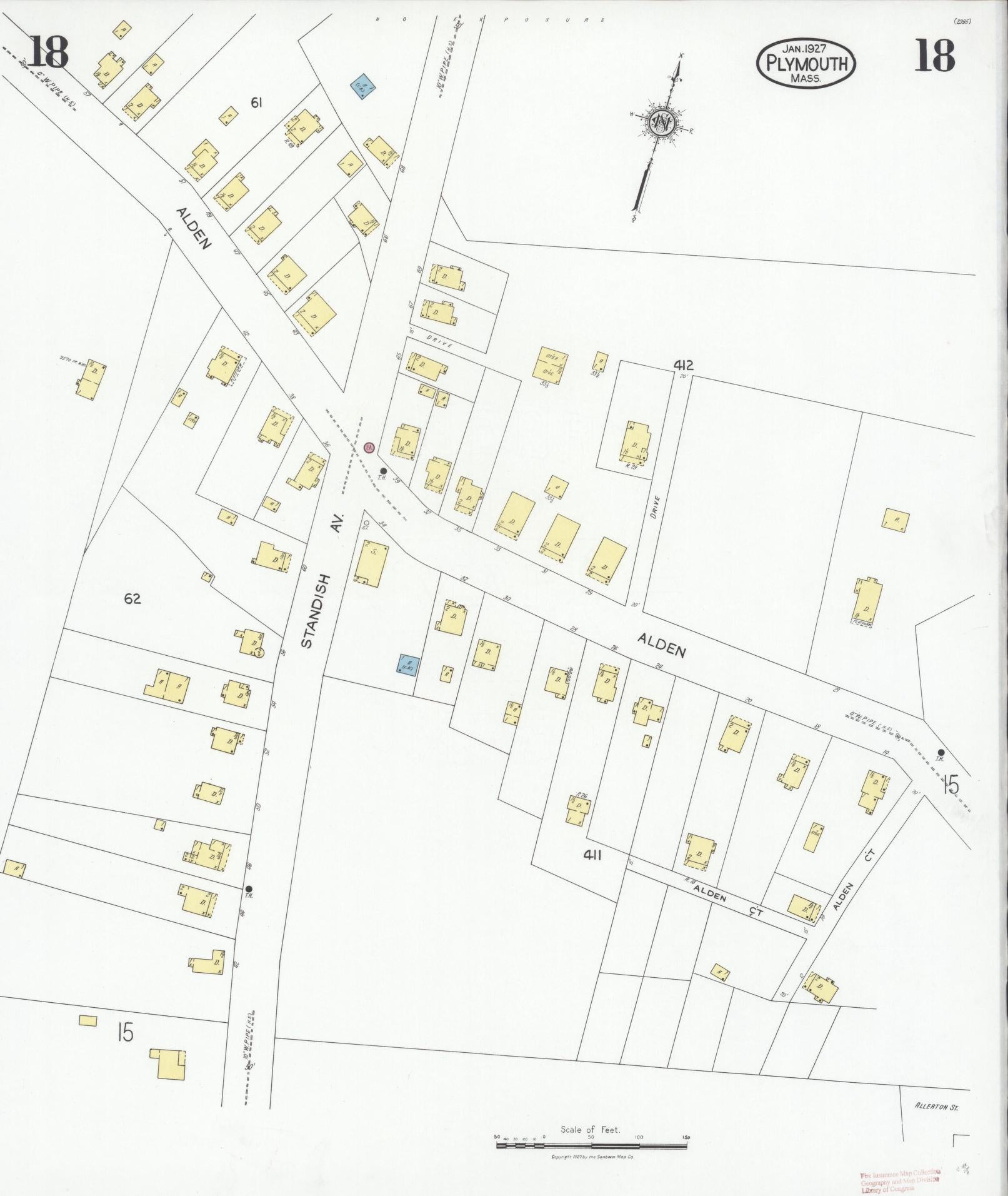 Sanborn Fire Insurance Map from Plymouth, Plymouth County, Massachusetts (1927), Sheet #0018 - Historic Sanborn Fire Insurance Map Print, vintage old map wall art, antique decor, genealogy gift, Massachusetts Massachusetts map
