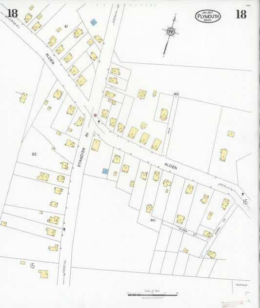 Sanborn Fire Insurance Map from Plymouth, Plymouth County, Massachusetts (1927), Sheet #0018 - Historic Sanborn Fire Insurance Map Print, vintage old map wall art, antique decor, genealogy gift, Massachusetts Massachusetts map