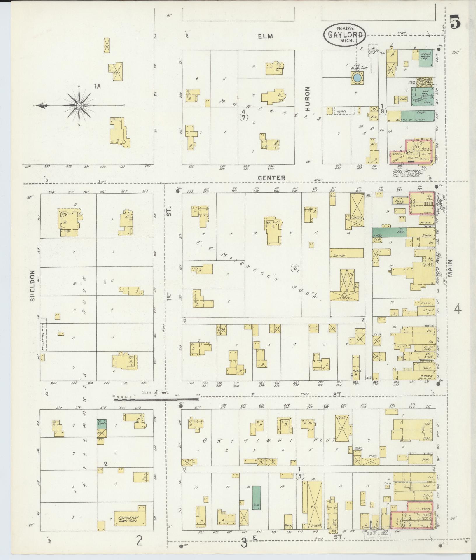 Sanborn Fire Insurance Map from Gaylord, Otsego County, Michigan (1898), Sheet #0005 - Complete Map Set gallery image, historic Sanborn map, vintage wall art, Michigan Michigan