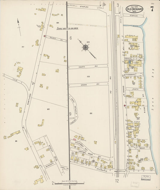Sanborn Fire Insurance Map from Old Orchard, York County, Maine (1922), Sheet #0007 - Historic Sanborn Fire Insurance Map Print, vintage old map wall art, antique decor, genealogy gift, Maine Maine map