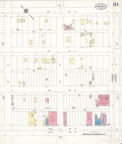 Sanborn Fire Insurance Map from Twin Falls, Twin Falls County, Idaho (1911), Sheet #0010 - Complete Map Set gallery image, historic Sanborn map, vintage wall art, Falls Idaho