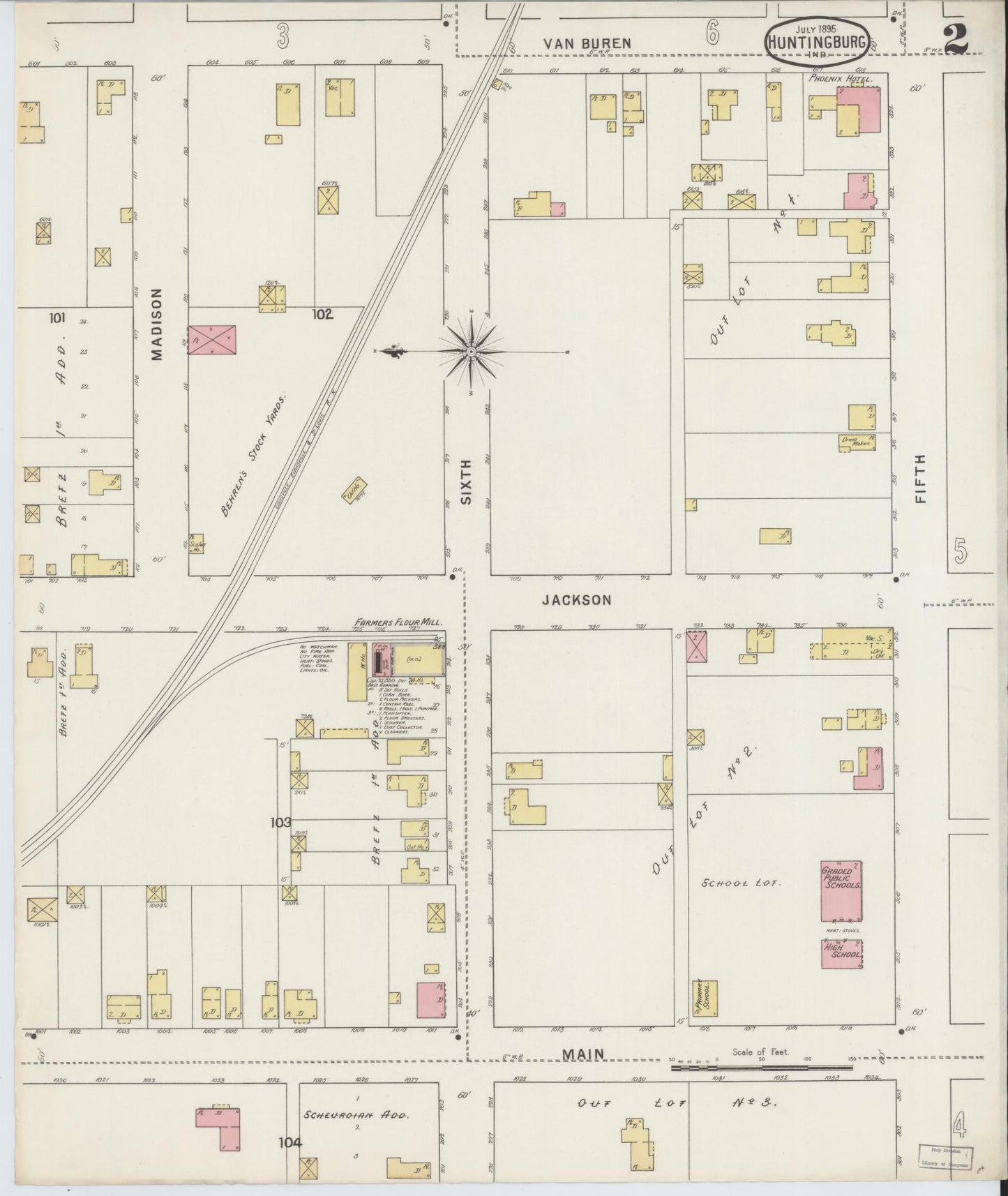 Sanborn Fire Insurance Map from Huntingburg, Dubois County, Indiana (1895), Sheet #0002 - Complete Map Set gallery image, historic Sanborn map, vintage wall art, Indiana Indiana