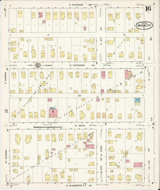 Sanborn Fire Insurance Map from Mason City, Cerro Gordo County, Iowa (1915), Sheet #0016 - Historic Sanborn Fire Insurance Map Print, vintage old map wall art
