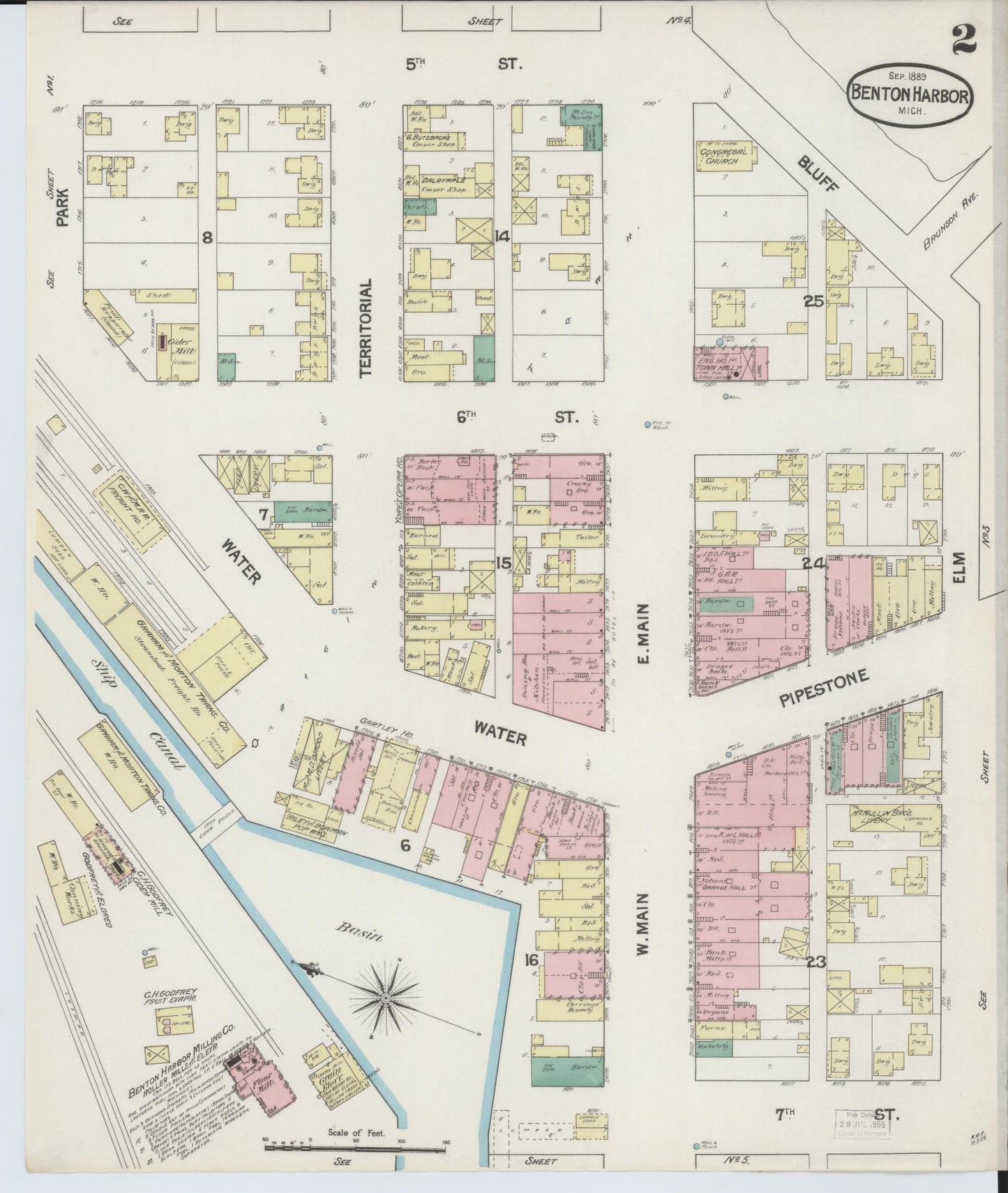 Sanborn Fire Insurance Map from Benton Harbor, Berrien County, Michigan (1889), Sheet #0002 - Historic Sanborn Fire Insurance Map Print, vintage old map wall art, antique decor, genealogy gift, Michigan Michigan map