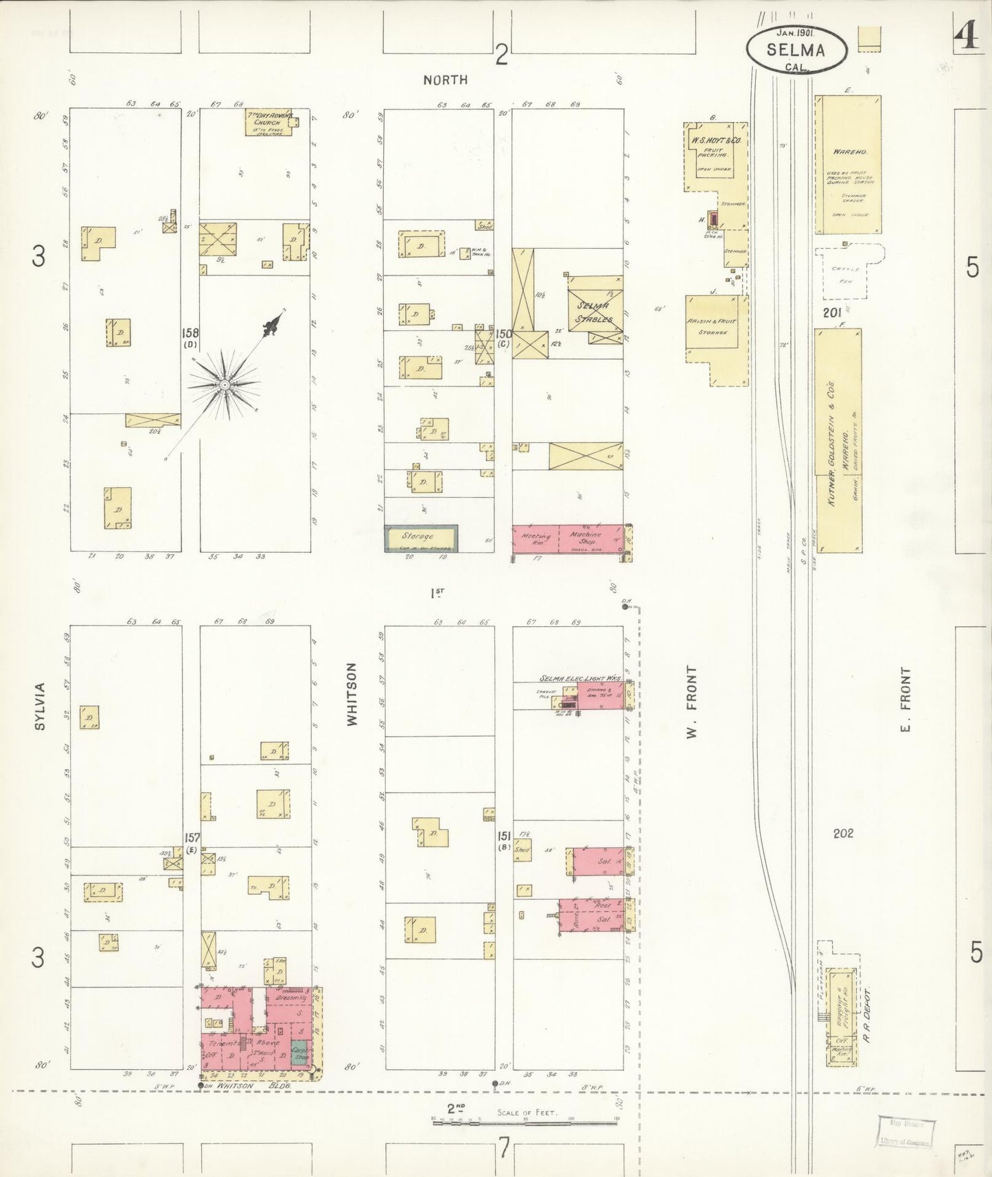 Sanborn Fire Insurance Map from Selma, Fresno County, California (1901), Sheet #0004 - Complete Map Set gallery image, historic Sanborn map, vintage wall art, California California
