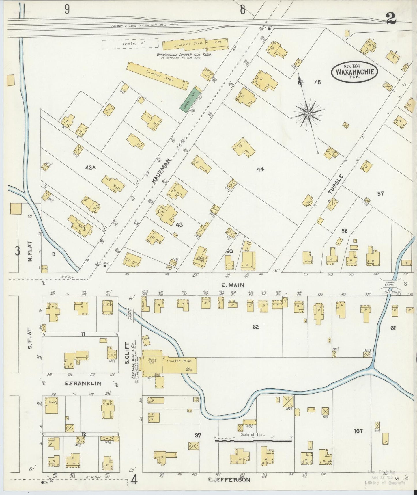 Sanborn Fire Insurance Map from Waxahachie, Ellis County, Texas (1904), Sheet #0002 - Historic Sanborn Fire Insurance Map Print, vintage old map wall art, antique decor, genealogy gift, Texas Texas map