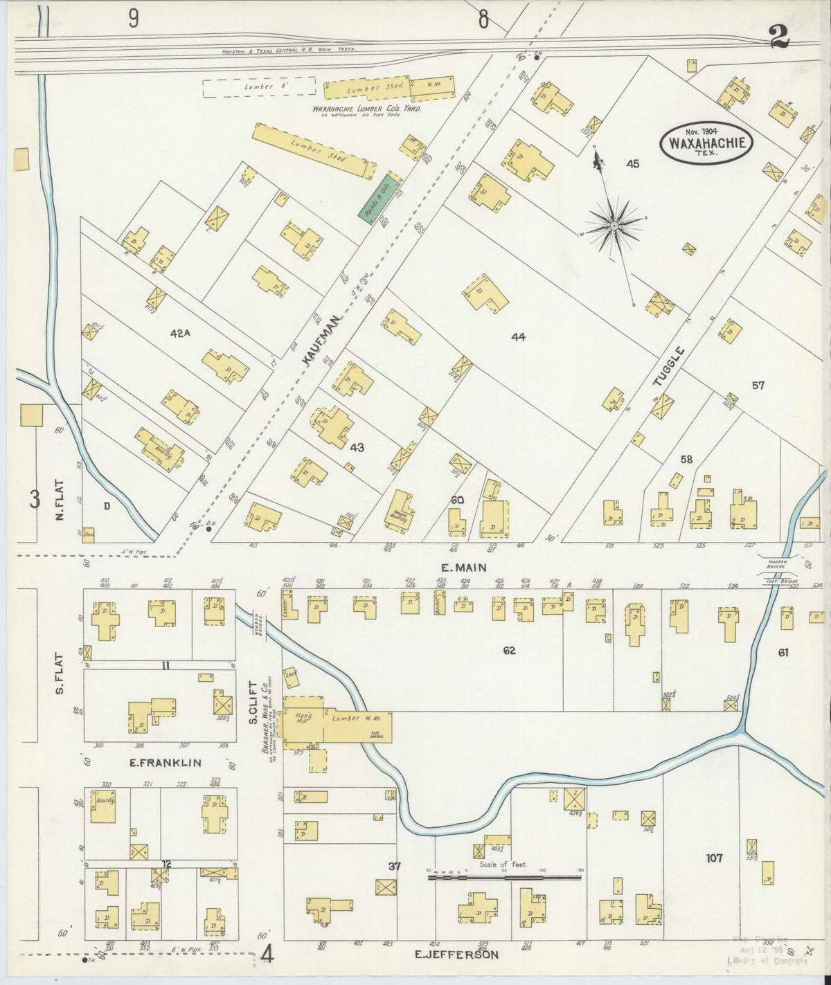Sanborn Fire Insurance Map from Waxahachie, Ellis County, Texas (1904), Sheet #0002 - Historic Sanborn Fire Insurance Map Print, vintage old map wall art, antique decor, genealogy gift, Texas Texas map