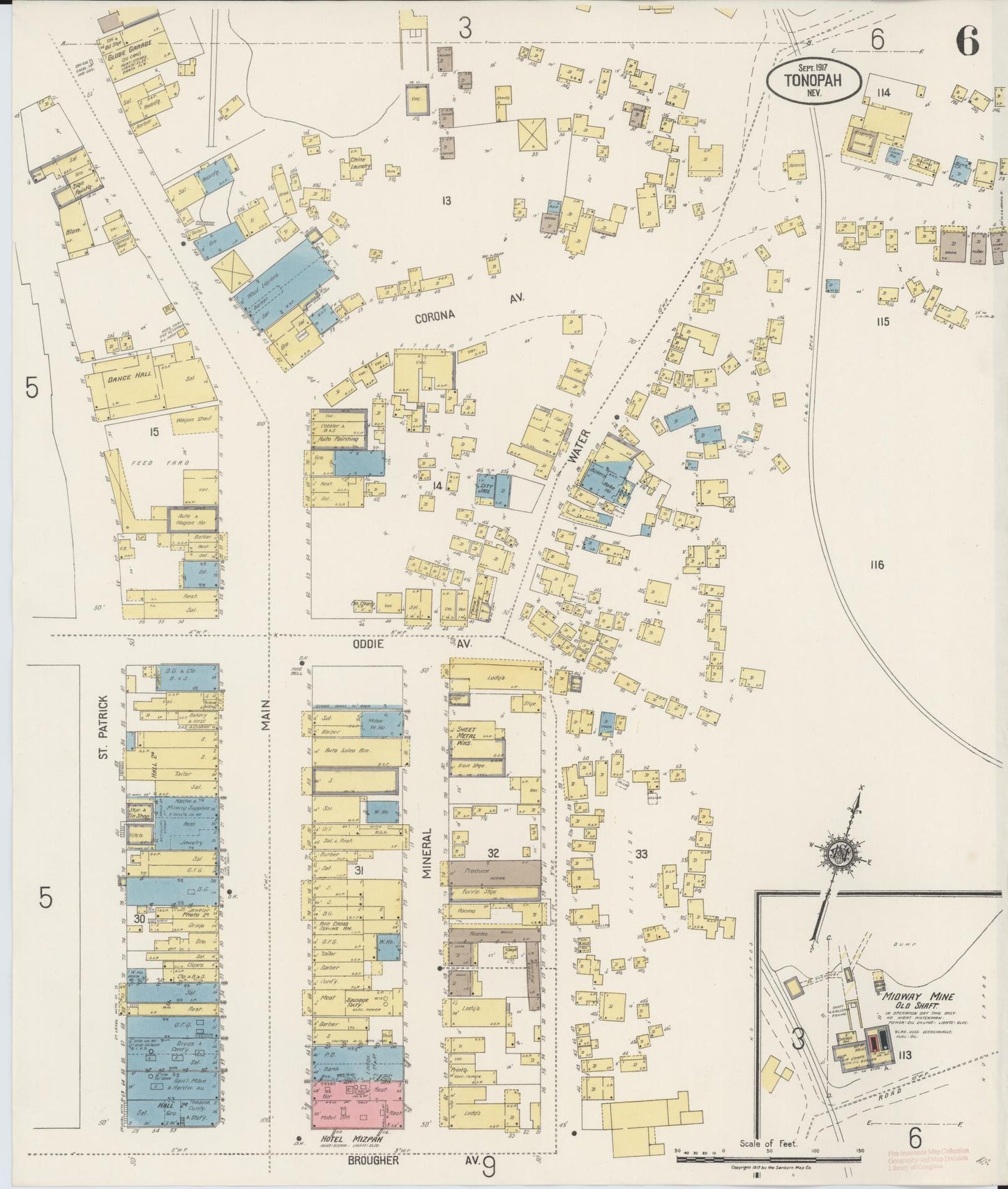 Sanborn Fire Insurance Map from Tonopah, Nye County, Nevada (1917), Sheet #0006 - Complete Map Set gallery image, historic Sanborn map, vintage wall art, Nevada Nevada