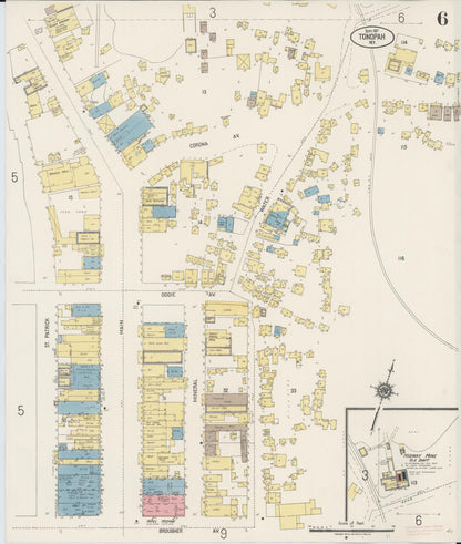 Sanborn Fire Insurance Map from Tonopah, Nye County, Nevada (1917), Sheet #0006 - Complete Map Set gallery image, historic Sanborn map, vintage wall art, Nevada Nevada