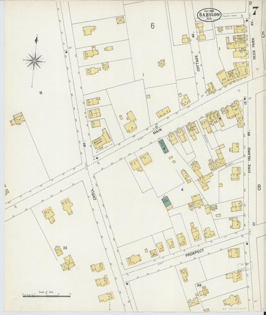 Sanborn Fire Insurance Map from Babylon, Suffolk County, New York (1902), Sheet #0007 - Historic Sanborn Fire Insurance Map Print, vintage old map wall art, antique decor, genealogy gift, New York New York map