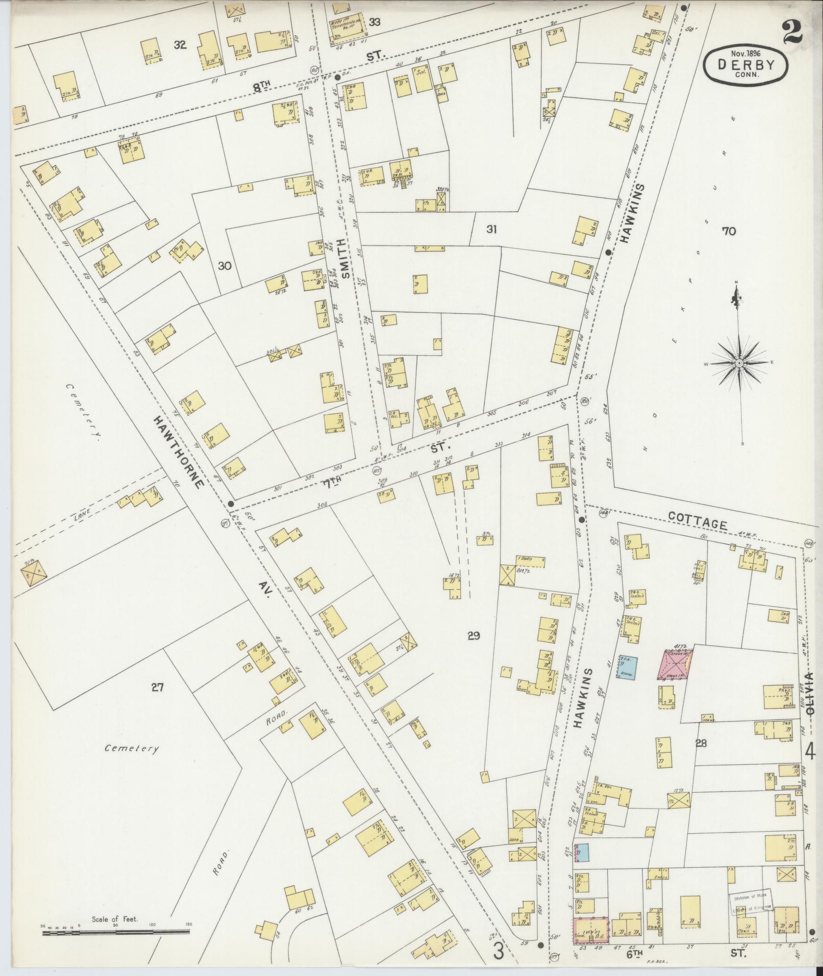 Sanborn Fire Insurance Map from Derby, New Haven County, Connecticut (1896), Sheet #0002 - Complete Map Set gallery image, historic Sanborn map, vintage wall art, Connecticut Connecticut