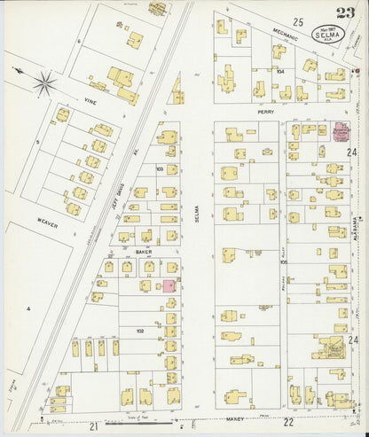 Sanborn Fire Insurance Map from Selma, Dallas County, Alabama (1907), Sheet #0023 - Complete Map Set gallery image, historic Sanborn map, vintage wall art, Alabama Alabama