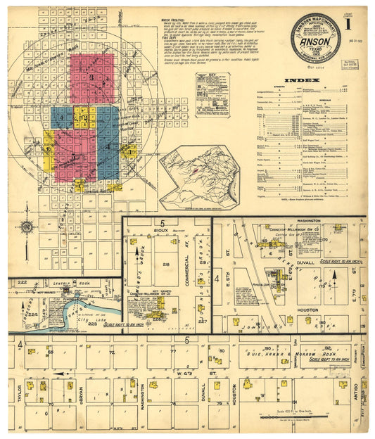 Sanborn Fire Insurance Map from Anson, Jones County, Texas (1922), Sheet #0001 - Historic Sanborn Fire Insurance Map Print, vintage old map wall art, antique decor, genealogy gift, Texas Texas map