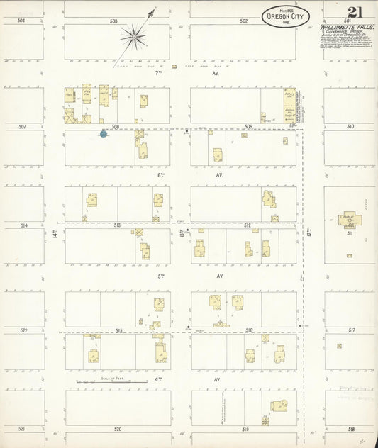 Sanborn Fire Insurance Map from Oregon City, Clackamas County, Oregon (1900), Sheet #0021 - Historic Sanborn Fire Insurance Map Print, vintage old map wall art, antique decor, genealogy gift, Oregon Oregon map