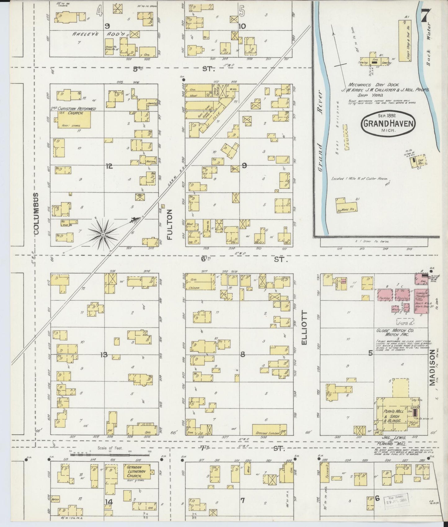 Sanborn Fire Insurance Map from Grand Haven, Ottawa County, Michigan (1892), Sheet #0007 - Complete Map Set gallery image, historic Sanborn map, vintage wall art, Michigan Michigan
