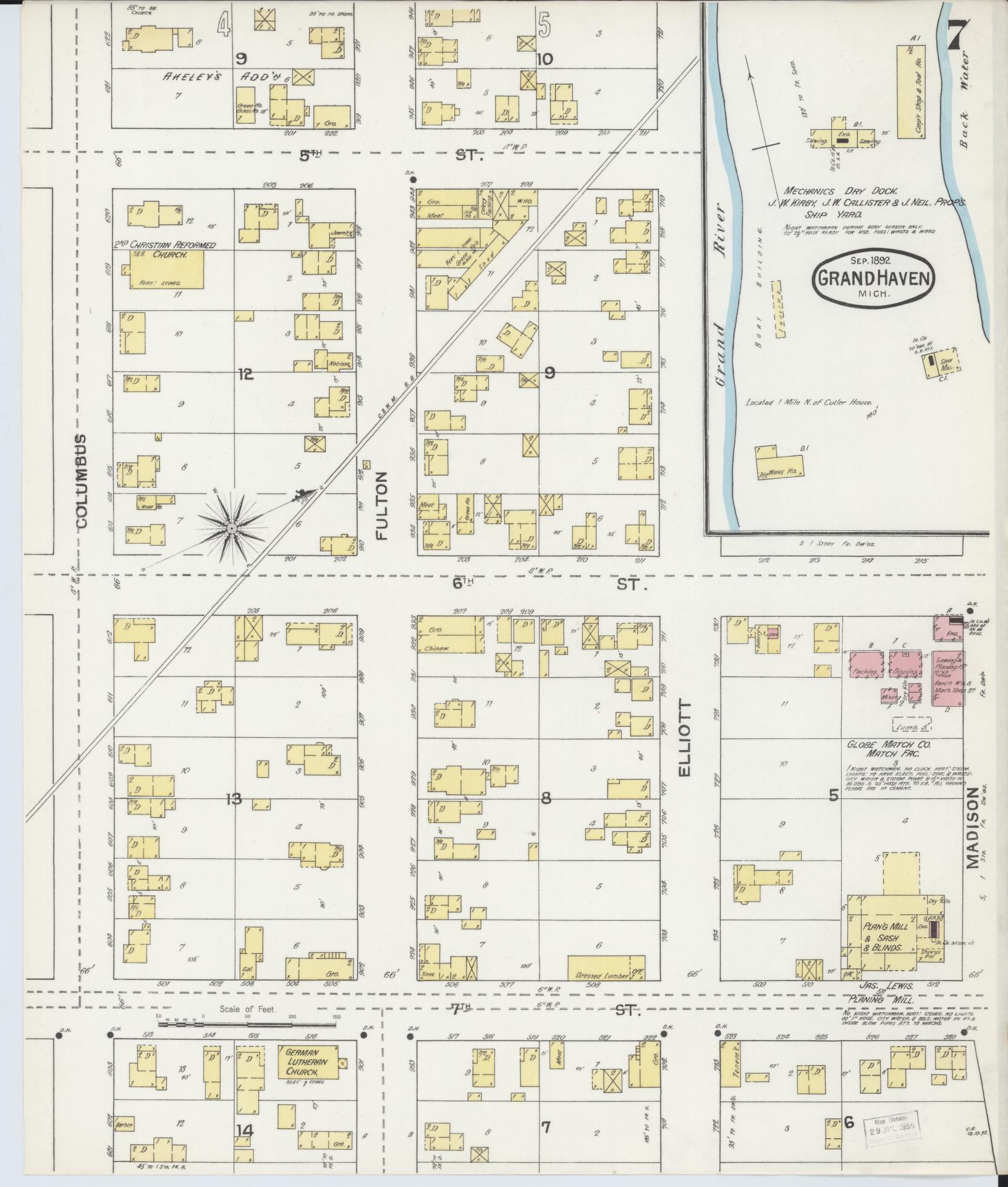 Sanborn Fire Insurance Map from Grand Haven, Ottawa County, Michigan (1892), Sheet #0007 - Complete Map Set gallery image, historic Sanborn map, vintage wall art, Michigan Michigan