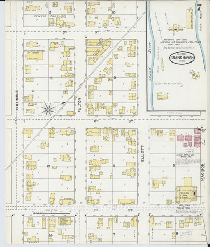 Sanborn Fire Insurance Map from Grand Haven, Ottawa County, Michigan (1892), Sheet #0007 - Complete Map Set gallery image, historic Sanborn map, vintage wall art, Michigan Michigan