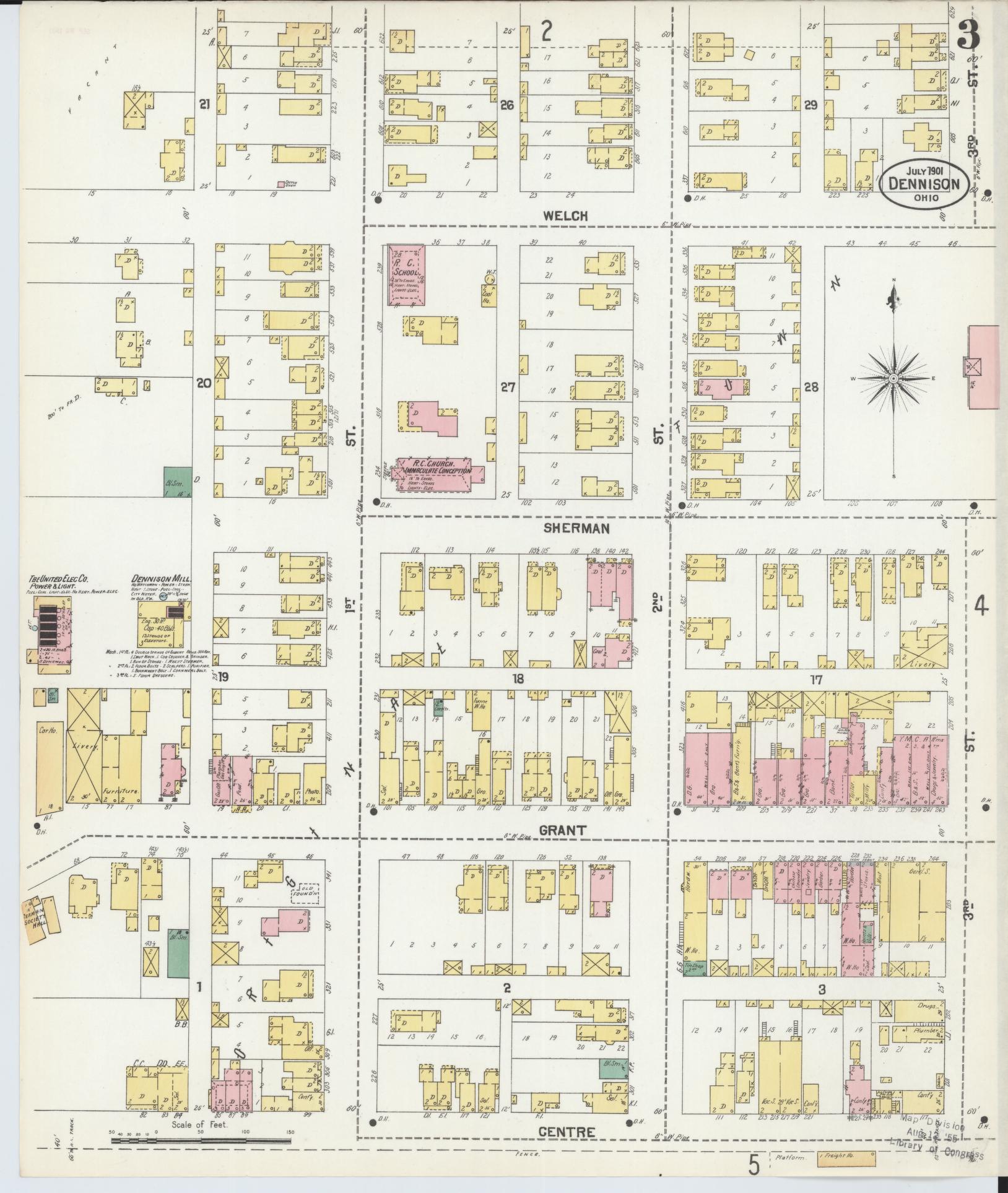 Sanborn Fire Insurance Map from Dennison, Tuscarawas County, Ohio (1901), Sheet #0003 - Historic Sanborn Fire Insurance Map Print, vintage old map wall art, antique decor, genealogy gift, Ohio Ohio map