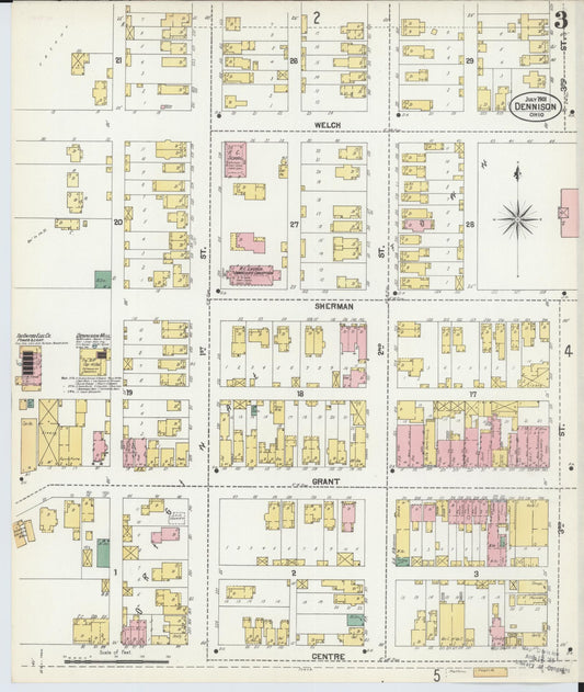 Sanborn Fire Insurance Map from Dennison, Tuscarawas County, Ohio (1901), Sheet #0003 - Historic Sanborn Fire Insurance Map Print, vintage old map wall art, antique decor, genealogy gift, Ohio Ohio map
