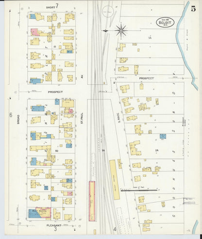 Sanborn Fire Insurance Map from Beloit, Rock County, Wisconsin (1908), Sheet #0005 - Historic Sanborn Fire Insurance Map Print, vintage old map wall art, antique decor, genealogy gift, Wisconsin Wisconsin map